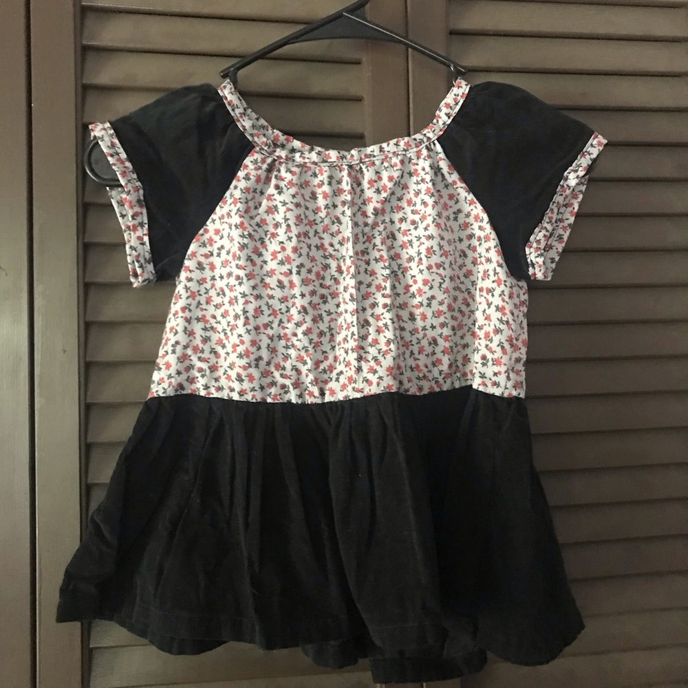 Hand Made Blue Floral and Corduroy Peplum Top